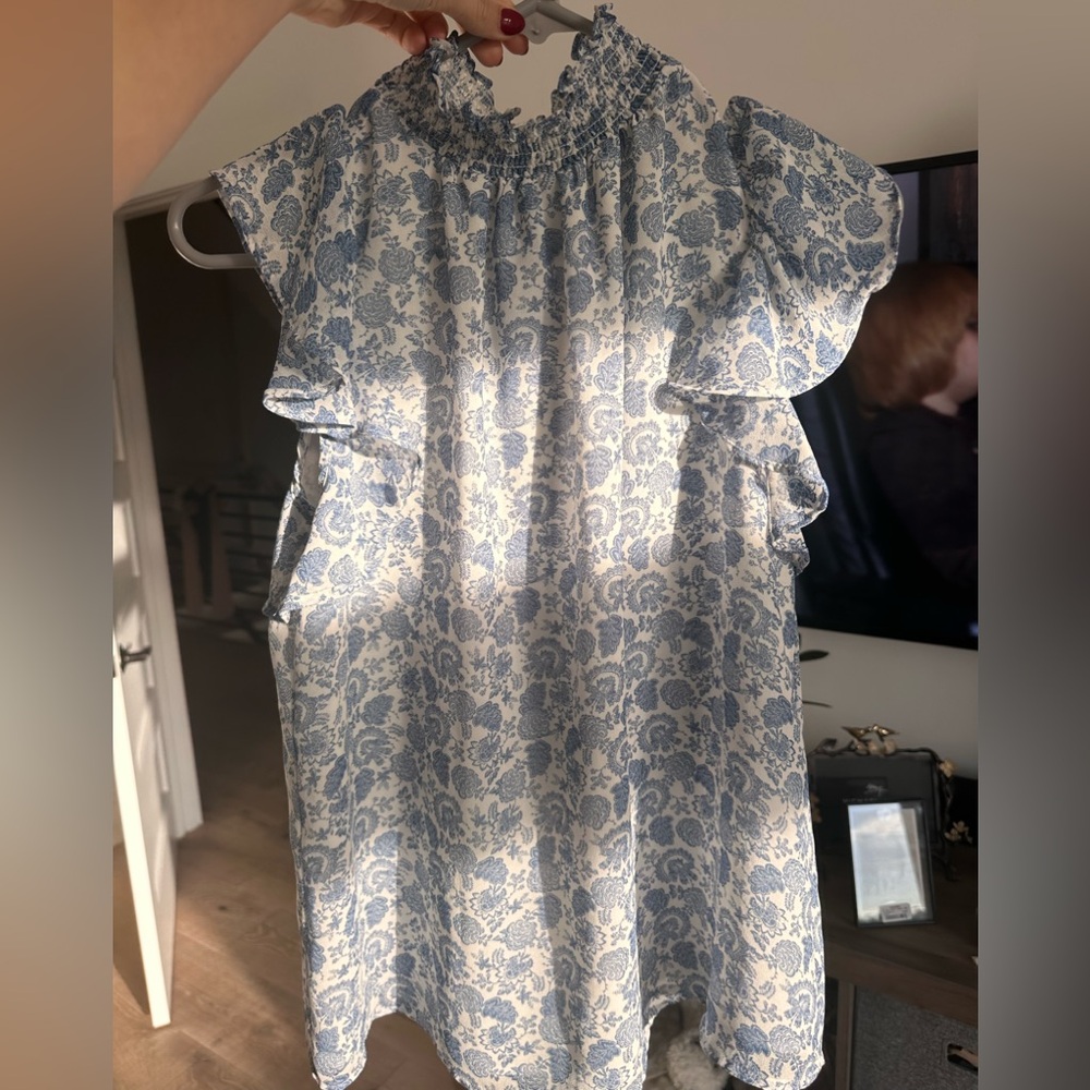 1. State blue and White Floral Blouse